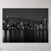 Chicago Night Cityscape Grayscale Poster (Voorkant)
