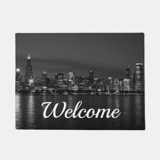 Chicago Night Cityscape Grayscale Welcome Doormat Deurmat (Voorkant)