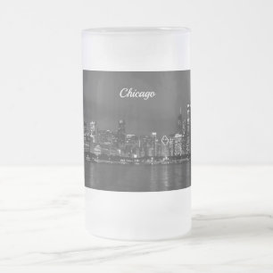 Chicago Night Cityscape Grijswaarden Frosted Mok