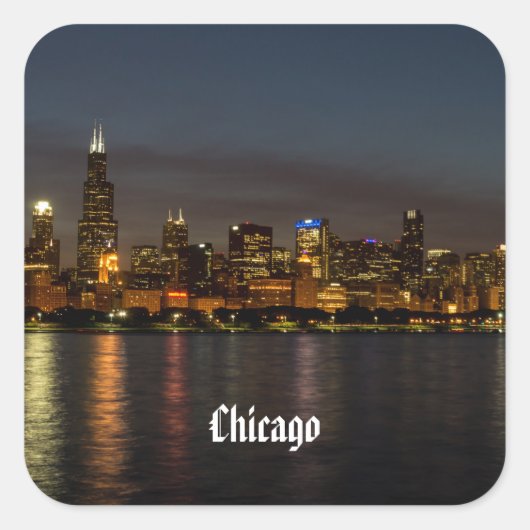 Chicago Night Cityscape Vierkante Sticker (Voorkant)