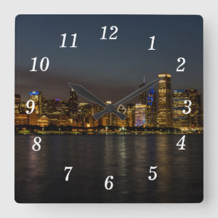 Chicago Night Cityscape Wandklok