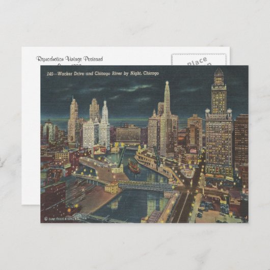 Chicago Night Skyline Briefkaart (Voorkant / Achterkant)