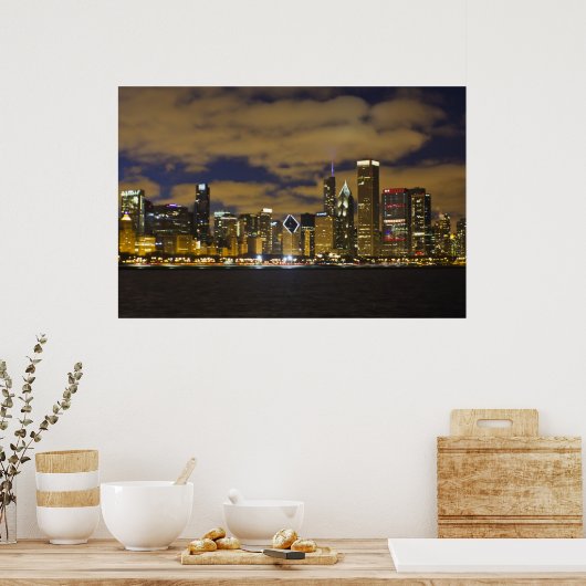 Chicago Night Skyline Poster (Keuken)