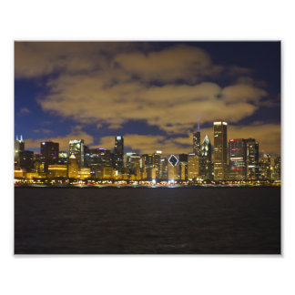 Chicago Night Skyline Print Foto Afdruk