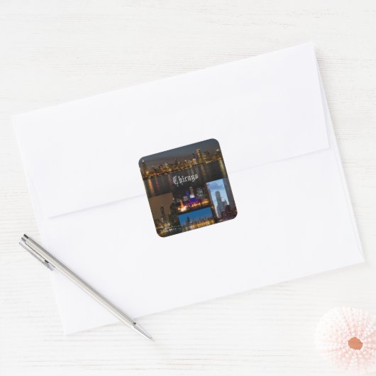 Chicago Night Vierkante Sticker (Envelop)