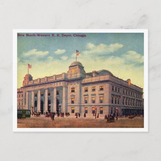 Chicago North Western Rail Road Depot 1910s Uitzic Briefkaart (Voorkant)