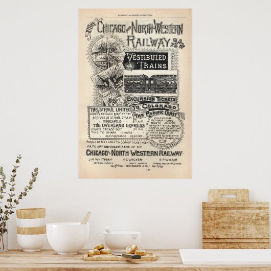  Chicago North Western Railway Ad vanaf 1888 Poster (Keuken)