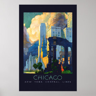 Chicago NY Centrale Lijnen Jaren 1920 Oude Stijl Poster