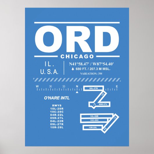 Chicago O'Hare International Airport ORD Poster (Voorkant)