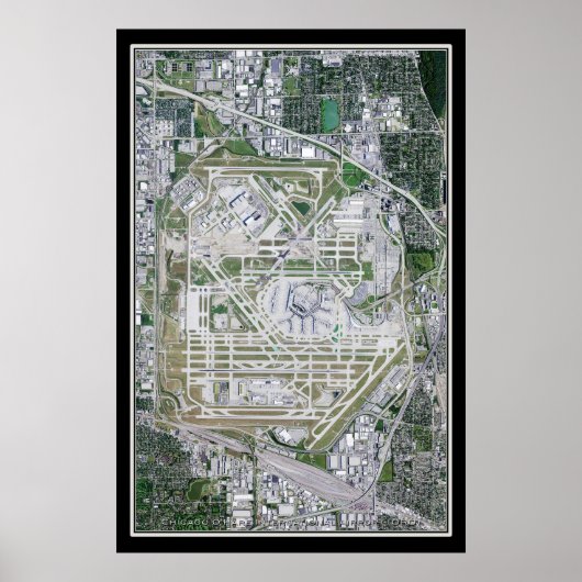 Chicago O'Hare Intl Airport Illinois Satellite Map Poster (Voorkant)