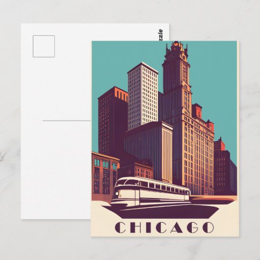 Chicago, openbaar vervoer, reizen briefkaart (Voorkant / Achterkant)