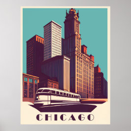 Chicago, openbaar vervoer, reizen poster