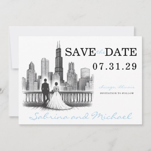 Chicago Paar Save The Date (Voorkant)