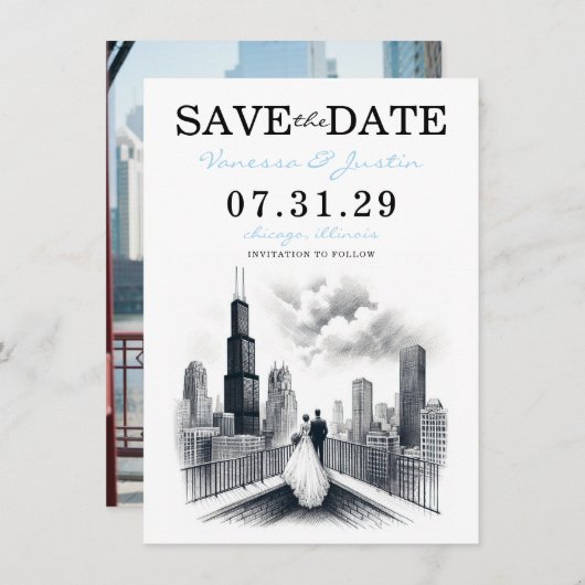 Chicago Paar Save The Date (Voorkant / Achterkant)