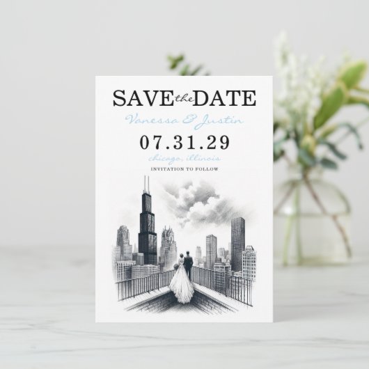 Chicago Paar Save The Date (Staand voorkant)