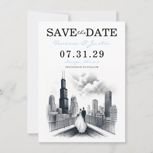 Chicago Paar Save The Date (Voorkant)
