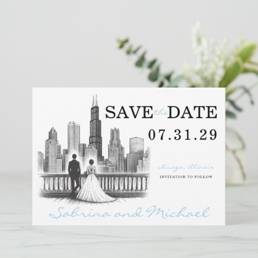 Chicago Paar Save The Date (Staand voorkant)