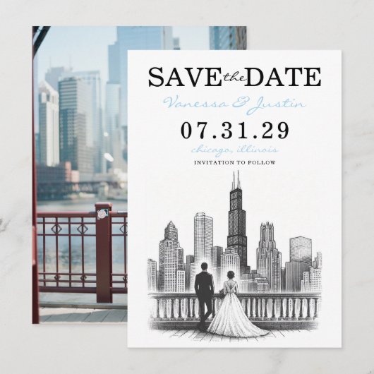 Chicago Paar Save The Date (Voorkant / Achterkant)