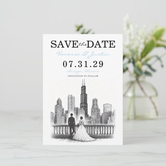 Chicago Paar Save The Date (Staand voorkant)