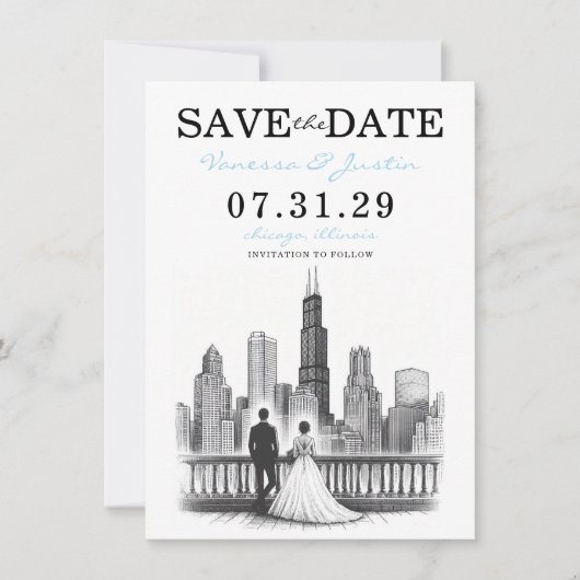 Chicago Paar Save The Date (Voorkant)