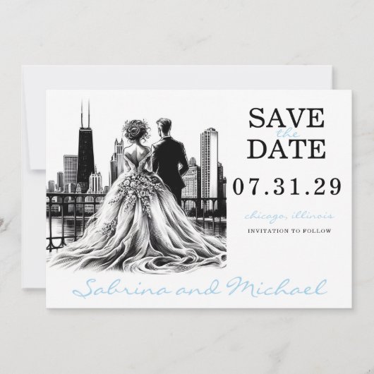 Chicago Paar Save The Date (Voorkant)
