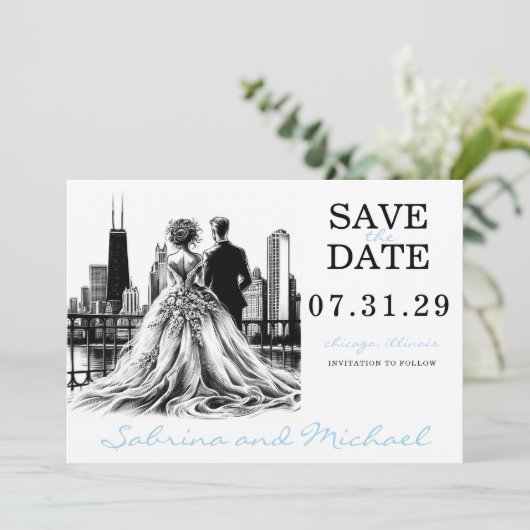 Chicago Paar Save The Date (Staand voorkant)