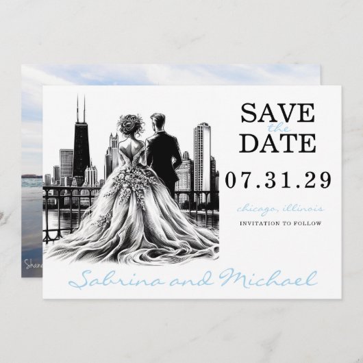 Chicago Paar Save The Date (Voorkant / Achterkant)