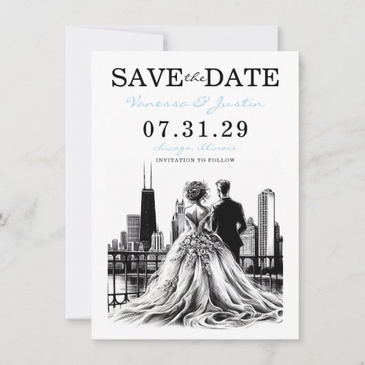Chicago Paar Save The Date (Voorkant)