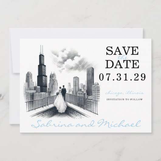 Chicago Paar Save The Date (Voorkant)