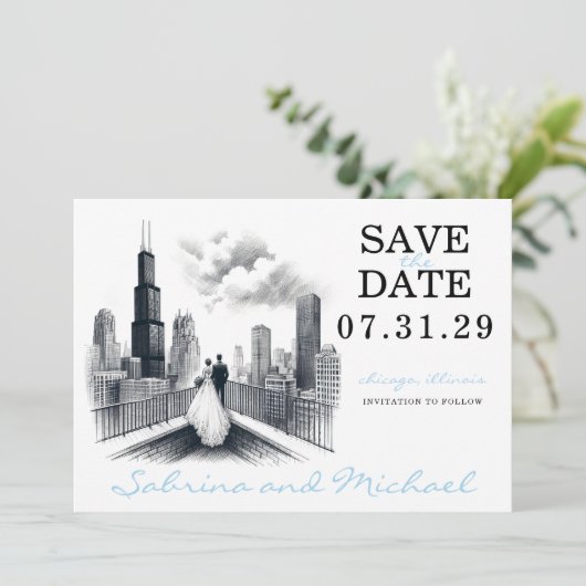 Chicago Paar Save The Date (Staand voorkant)