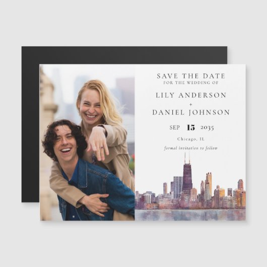 Chicago Photo Wedding Save The Date Magnetische Uitnodiging (Voorkant / Achterkant)