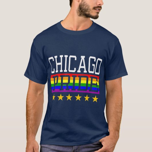 Chicago Pride Gay Lesbian Queer LGB Rainbow Flag T-shirt (Voorkant)