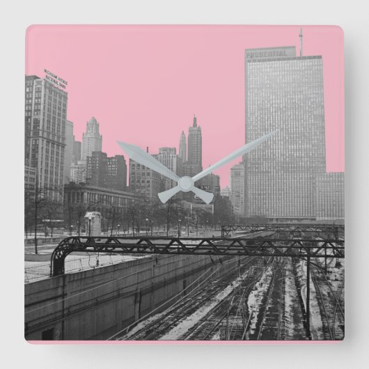 Chicago Rail Yards Downtown 1960's Railroad Foto Vierkante Klok (Voorkant)