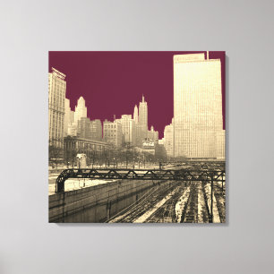 Chicago Rail Yards Railroad Downtown 1960's PHoto Canvas Afdruk