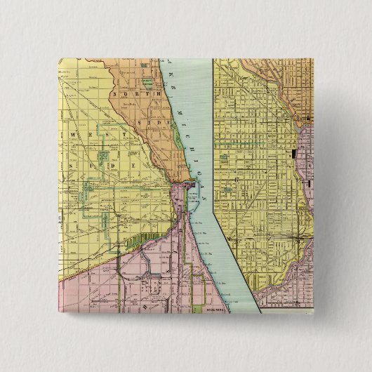 Chicago Railway Terminal Map Vierkante Button 5,1 Cm (Voorkant)