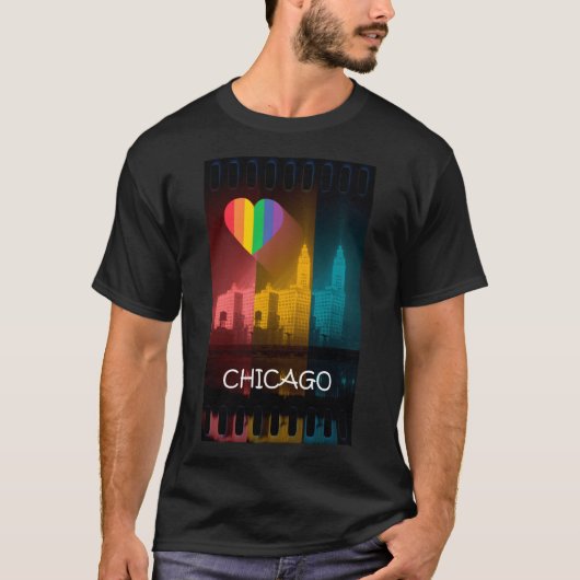 Chicago Rainbow T-Shirt Gay Pride Wrigley Building (Voorkant)