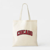 Chicago Red Block Varsity Style Tekstontwerp Tote Bag (Achterkant)