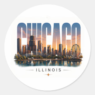 💙 Chicago Reis Luxe Redactioneel Stadsstijl 💙 Ronde Sticker