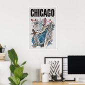 Chicago Reisposter Stadskunst Illinois Print (Thuiskantoor)