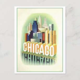  Chicago Reizen Poster Briefkaart