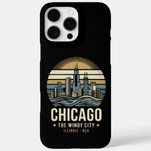 Chicago Retro Silhouette Reisontwerp iPhone 16 Pro Max Hoesje