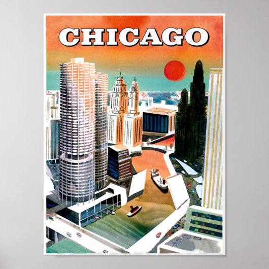 Chicago. Retro Style Travel poster (Voorkant)