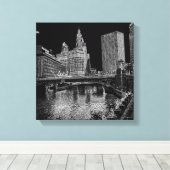 Chicago River 1967 Wrigley Building Sun Times Bldg Canvas Afdruk (Insitu (Houten vloer))