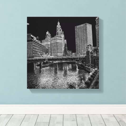 Chicago River 1967 Wrigley Building Sun Times Bldg Canvas Afdruk (Insitu (Houten vloer))