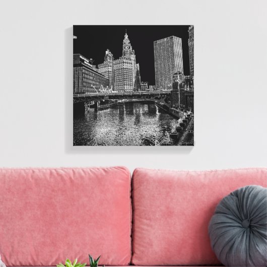 Chicago River 1967 Wrigley Building Sun Times Bldg Canvas Afdruk (Insitu (Woonkamer))