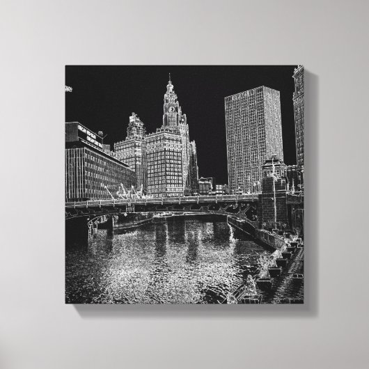 Chicago River 1967 Wrigley Building Sun Times Bldg Canvas Afdruk (Voorkant)
