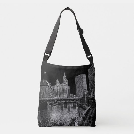 Chicago River 1967 Wrigley Building Sun Times Bldg Crossbody Tas (Voorkant)