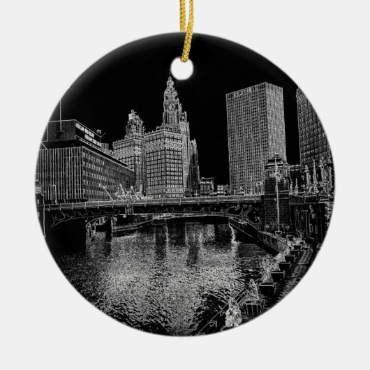 Chicago River 1967 Wrigley Building Sun Times Bldg Keramisch Ornament (Voorkant)