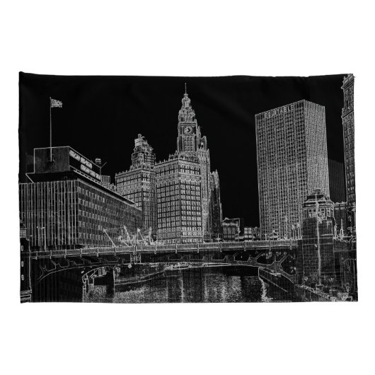 Chicago River 1967 Wrigley Building Sun Times Bldg Kussensloop (Achterkant-Rechts)