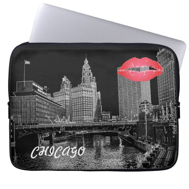 Chicago River 1967 Wrigley Building Sun Times Bldg Laptop Sleeve (Voorkant)